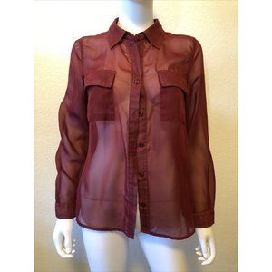 Papaya Maroon button front sheer long sleeved blouse Size MEDIUM Pretty flowing